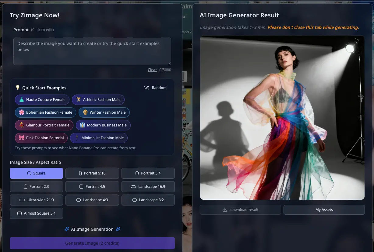 Z-Image Turbo AI Image Generator Interface
